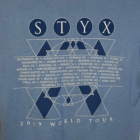 Delta Pro Weight blue Styx 2019 World Tour graphic band tee unisex sz S - Picture 6 of 7